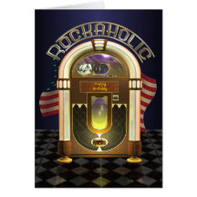 Jukebox Rockaholic Customizable Greetings Card