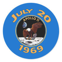 July 20, 1969 Apollo 11 Mission to the Moon Round Stickers