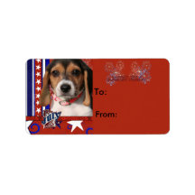 July 4th Firecracker - Beagle Puppy Address Label