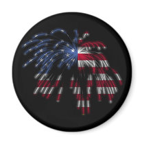 July 4th Fireworks & the American Flag in Lights Fridge Magnets