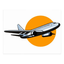 jumbo jet plane airplane aircraft flying flight post card