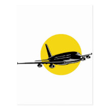 jumbo jet plane airplane aircraft flying flight post card