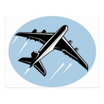 jumbo jet plane airplane aircraft flying flight post card