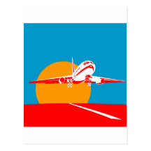 jumbo jet plane airplane aircraft flying flight postcard