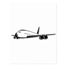 jumbo jet plane airplane aircraft flying flight post card