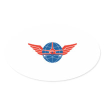 Jumbo Jet Plane Front Wings Globe Oval Stickers