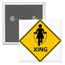 Jump Rope Crossing Highway Sign Pinback Button