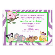 Jungle 5x7 d'anniversaire de bébé de FÊTARDS ?ère Carton D'invitation