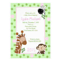 JUNGLE ADVENTURE 5x7 Pink / Green Baby Shower Personalized Invitation