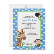 JUNGLE ADVENTURE BLUE Safari Baby Shower Invitations