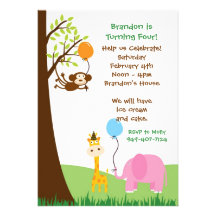 Jungle Animals Birthday Party Invitation