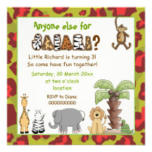 Jungle animals safari kids birthday party personalized announcement