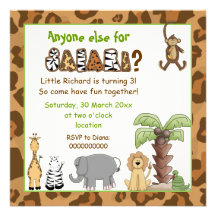 Jungle animals safari kids birthday party custom announcements