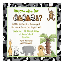 Jungle animals safari kids birthday party personalized announcements