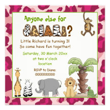 Jungle animals safari kids birthday party personalized invitation