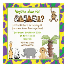 Jungle animals safari kids birthday party invitation