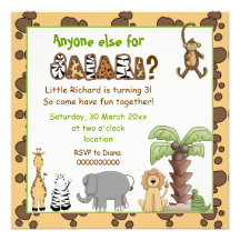 Jungle animals safari kids birthday party custom announcements