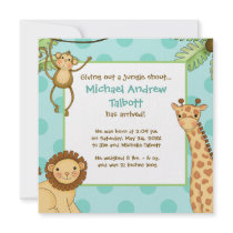 Jungle Babies Aqua Blue - Birth Announcement