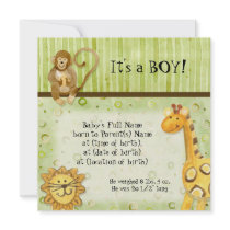 Jungle Babies, Boy Birth Announcement