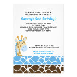 Jungle Giraffe Print (Blue) Birthday Party Invite