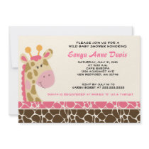 Jungle Giraffe Print (Pink) Baby Shower 5x7 Invite