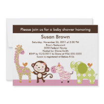 Jungle Jill /Girl Animals Baby Shower Invitation