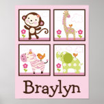 Jungle Jill /Girl Animals Personalized Art Poster