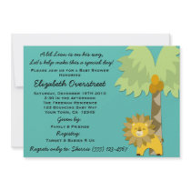 Jungle King Lion Teal Boy Baby Shower Zoo Safari Custom Invite