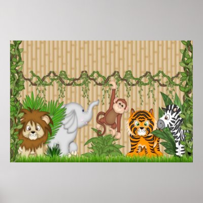 Baby Wall Posters on Jungle Monkey Tiger Wall Mural Poster Baby Nursery By Kjscreations
