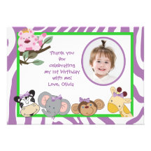 Jungle Party Animals Flat thank you note Custom Invitation