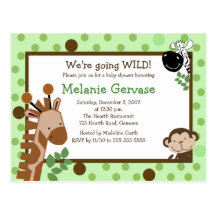 JUNGLE SAFARI ADVENTURE Green Baby Shower Invite Postcards