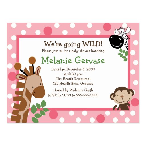 JUNGLE SAFARI ADVENTURE PINK Baby Shower Invite Post Cards
