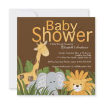 Jungle Safari Animal Neutral Baby Shower Custom Invite