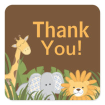 Jungle Safari Animal Neutral Baby Shower Square Stickers