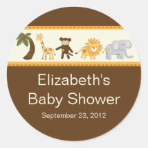Jungle Safari Animal Neutral Baby Shower Round Stickers