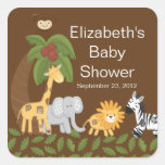 Jungle Safari Animal Neutral Baby Shower Square Stickers
