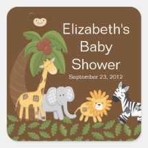 Jungle Safari Animal Neutral Baby Shower Square Stickers