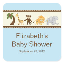 Jungle Safari Animals Blue Boy Baby Shower Sticker