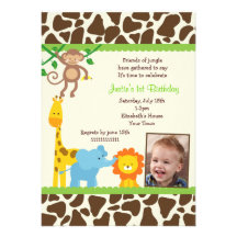 Jungle Safari Photo Birthday Invitations