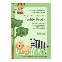Jungle Safari Zoo 5x7 Animals Baby Invitation