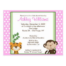 JUNGLE TALES PINK Baby Shower Postcard Invitation
