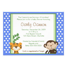 Jungle Tales Safari BLUE Baby Shower 5 x 7 Personalized Invitation