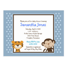 Jungle Tales Safari Blue Baby Shower Invitation Postcard