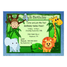 Jungle Theme 4th Birthday Invitation