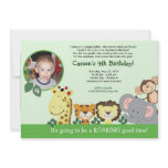 Jungle Zoo Party Green Animal Photo Birthday Card Custom Invites