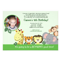 Jungle Zoo Party Green Animal Photo Birthday Card Custom Invites