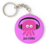 Just Chillin' Pink Jellyfish With Headphones Keychain