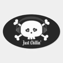 Just Chillin' Skull With Headphones Oval Sticker