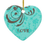 Just Engaged First Christmas Blue Heart Swirl Ornament