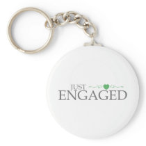 Just Engaged (Green Heart Scroll) Key Chains